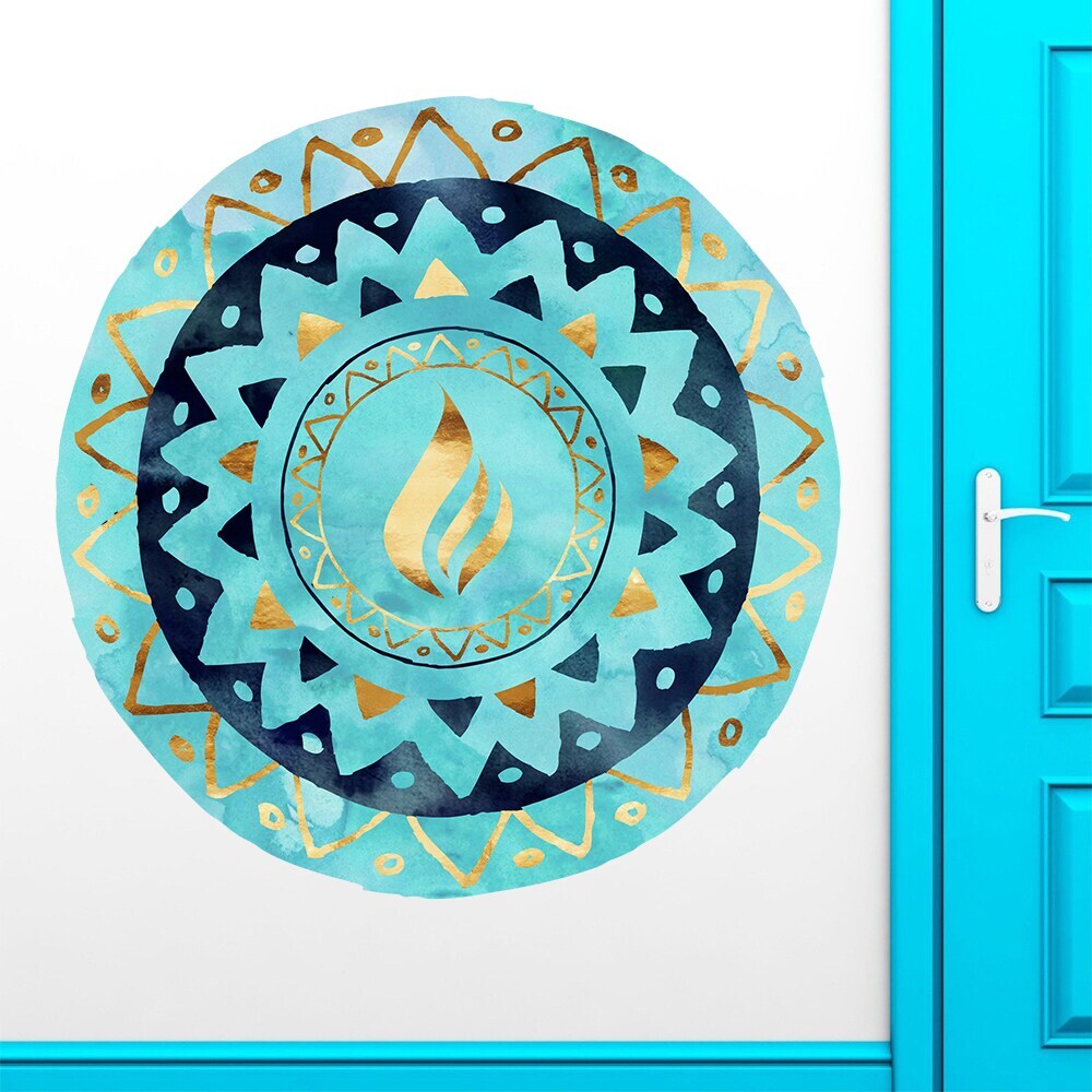Full Color Mandala Yoga Studio Blue Ornament Full Color Wall Decal Sticker