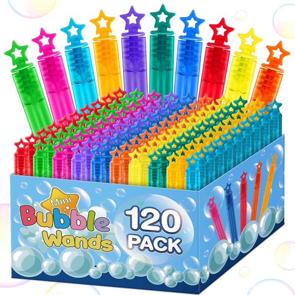 120-Piece Mini Bubble Wand Set in 6 Colors - Bulk Party Favors for Kids Birthday Events