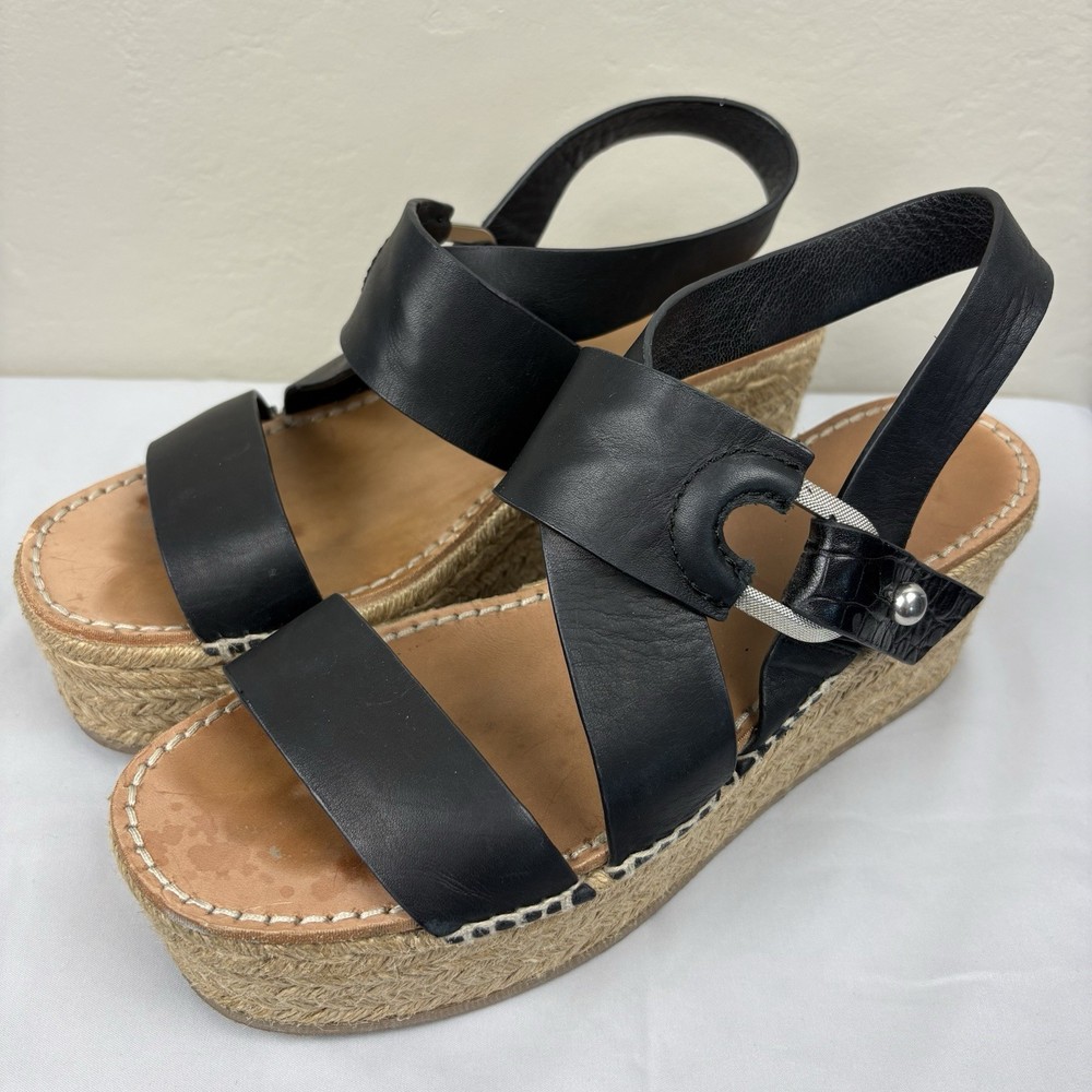 Rag & Bone August Sandals Jute Espadrilles Platform Black Leather Resortwear