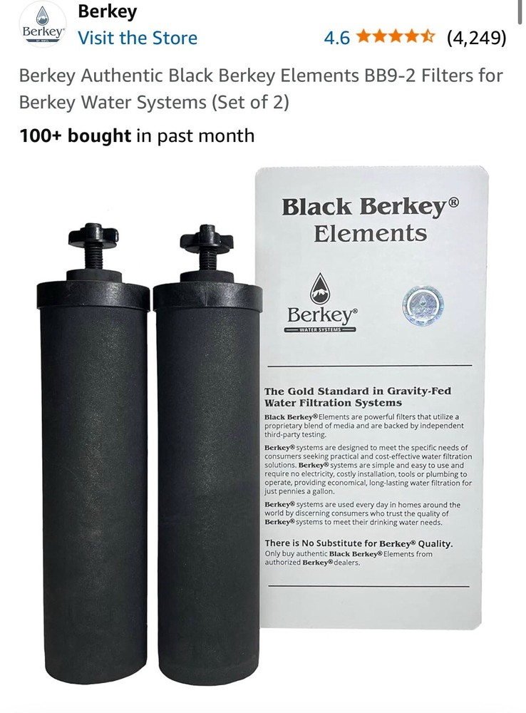 Berkey Authentic Black Berkey Elements BB9-2 Filters  Water Systems (Set of 2)