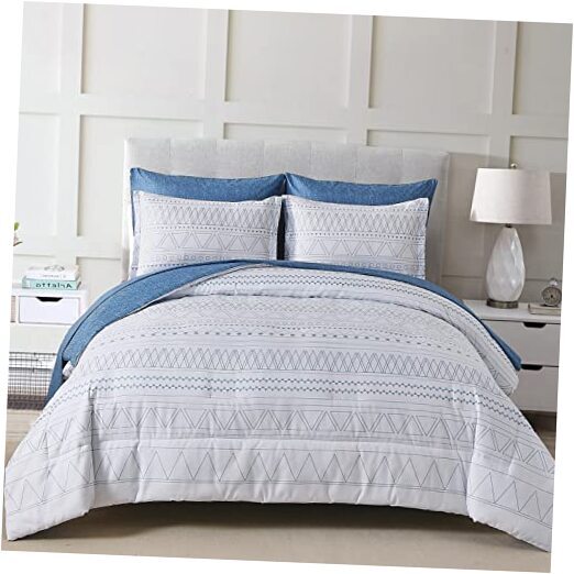 Boho Bed in a Bag Queen,7 Pieces Navy Comforter Set Queen Queen 90“×90” Blue