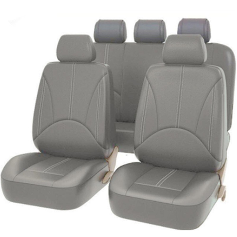 Gray PU Leather Car Seat Cover Breathable Protector Cushion Universal Full Set