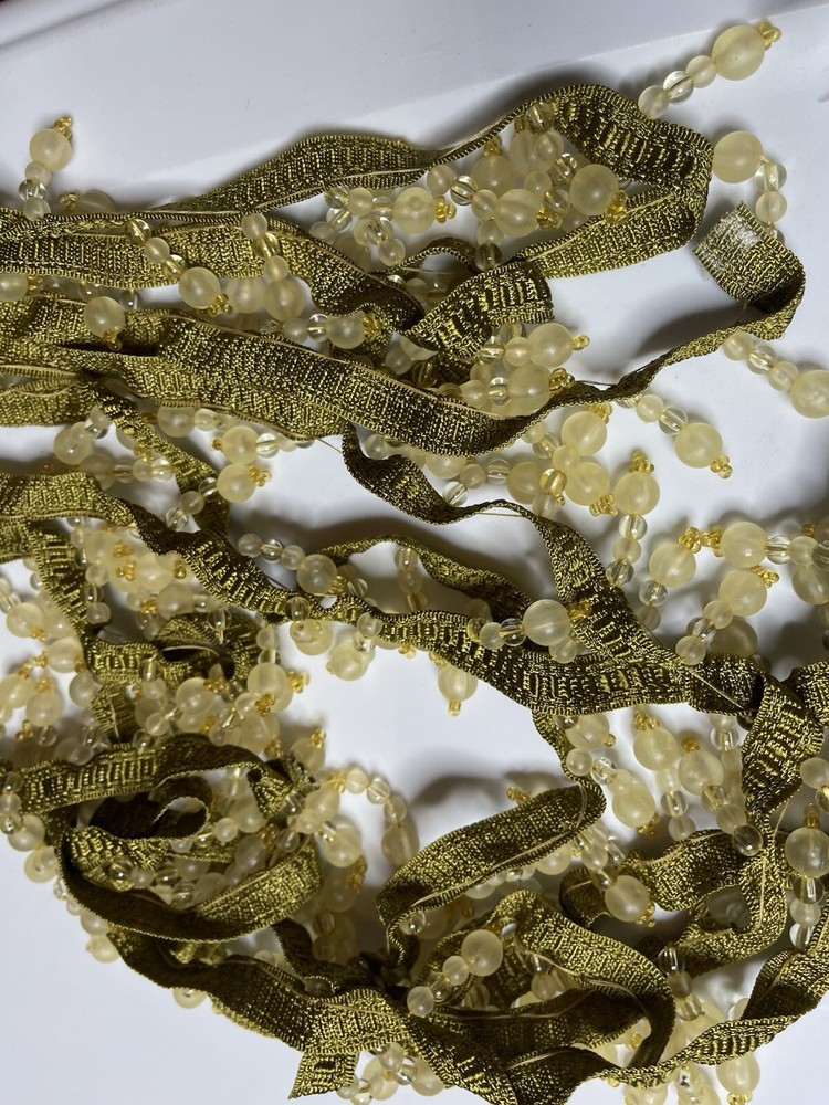 Green & Pearl Fabric Curtain Upholstery Beaded Trim