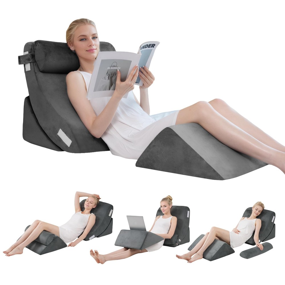 4pcs Orthopedic Bed Wedge Pillow Set for Post-Surgery Back and Leg Support with Memory Foam