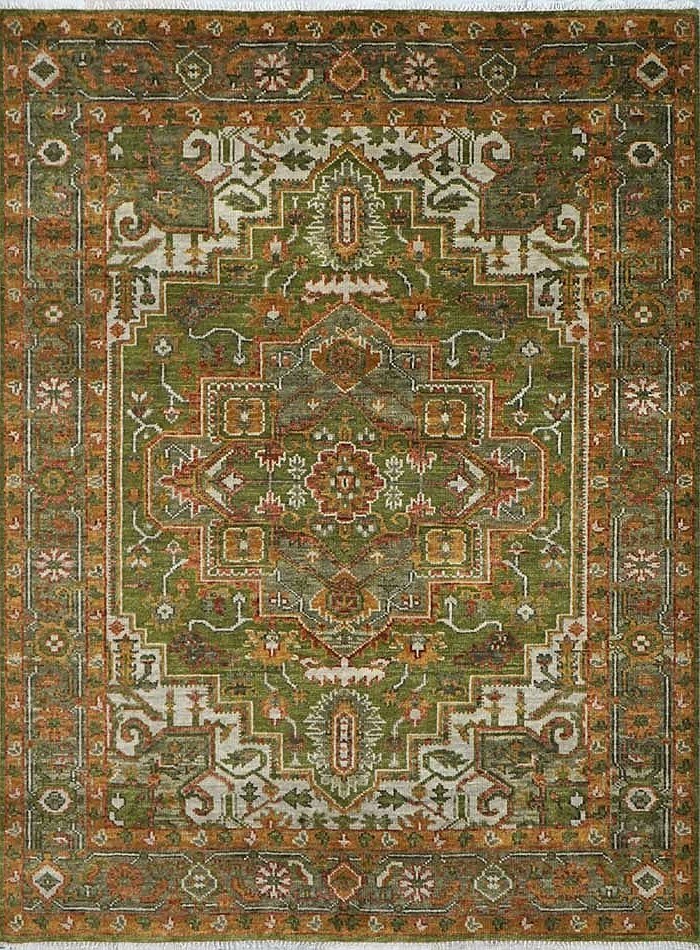 Hand Knotted Traditional Heriz-Serapi 8x10 ft. Green Rust Rug Premium Area Rug