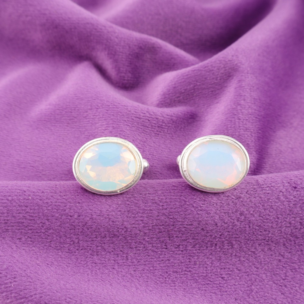 925 Sterling Silver Natural Milky Opal White Boyfriends Gift Designer Cufflinks