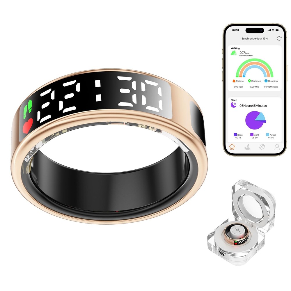 Smart Ring Health Tracker with LED Display, IP68 Waterproof Fitness & Activity Monitor