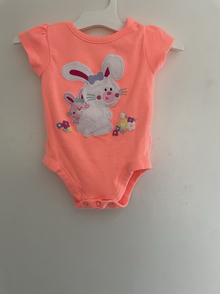 Garanimals Baby Girls Cute Floral Bunny Cotton Short Sleeve Bodysuit Coral 0-3M