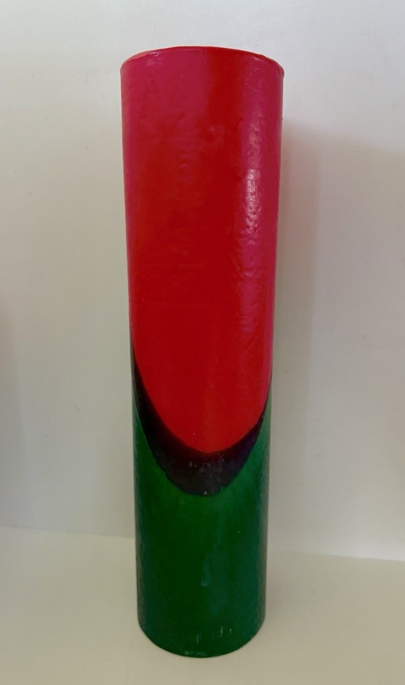 VTG Bullfrog Light Co Red Green Swirl 12” Tall Pillar Glow Candle Burned Once