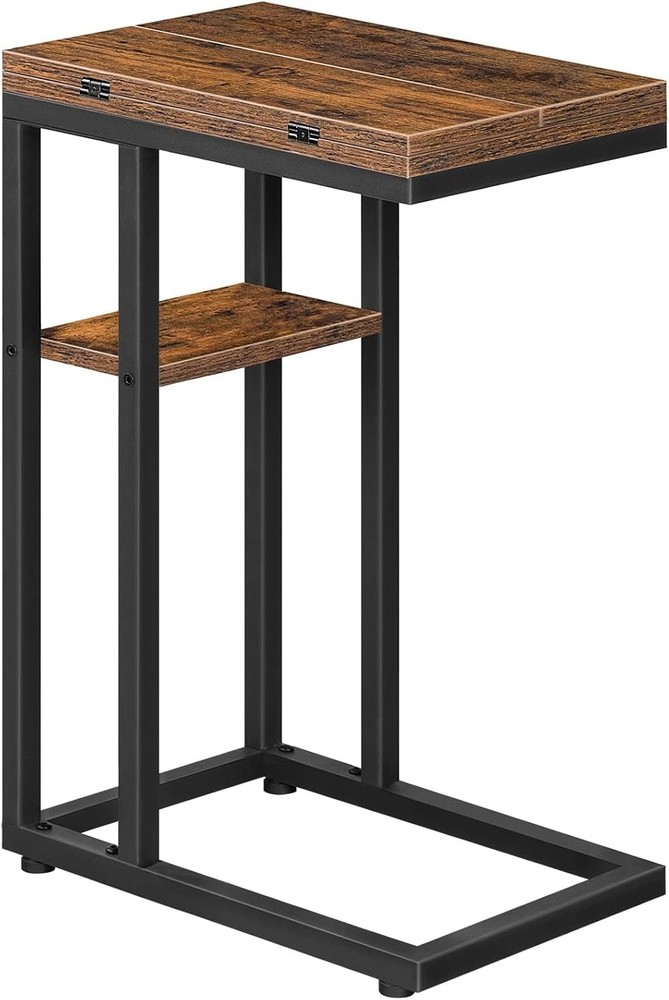 HOOBRO Foldable End Table, C Shaped Side Table with Storage Shelf, Small Snack