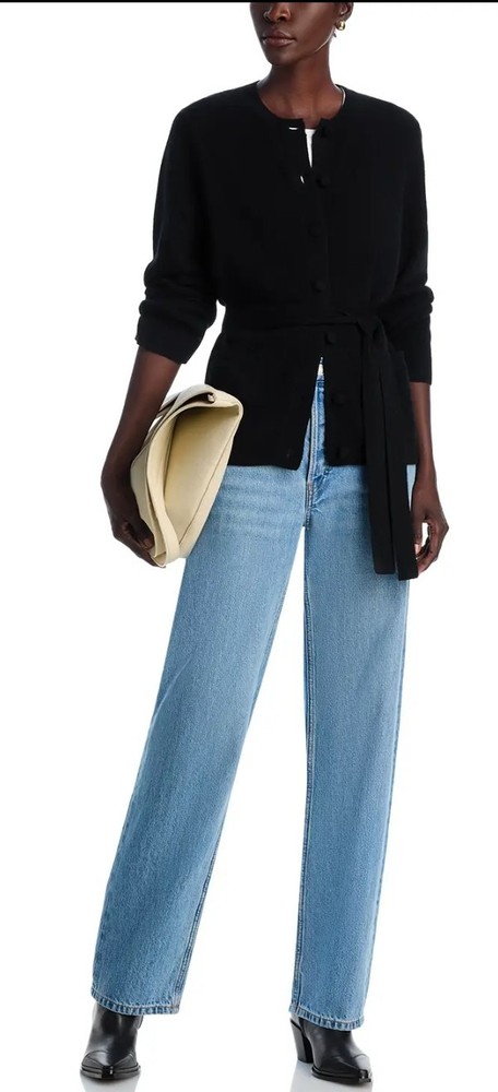 C by Designer 100% Cashmere  Cardigan Belt  Sweater Black Size Large NEW