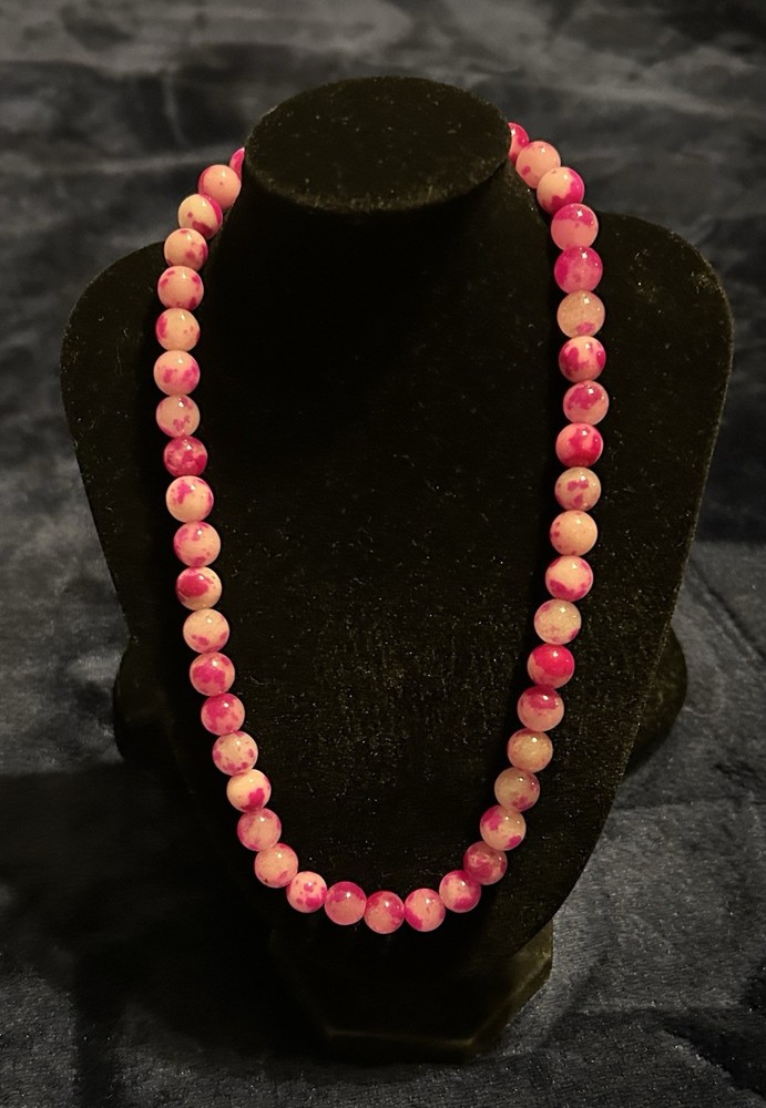 Multicolor Pink Agate Beaded Necklace 16” Natural Stone Beads