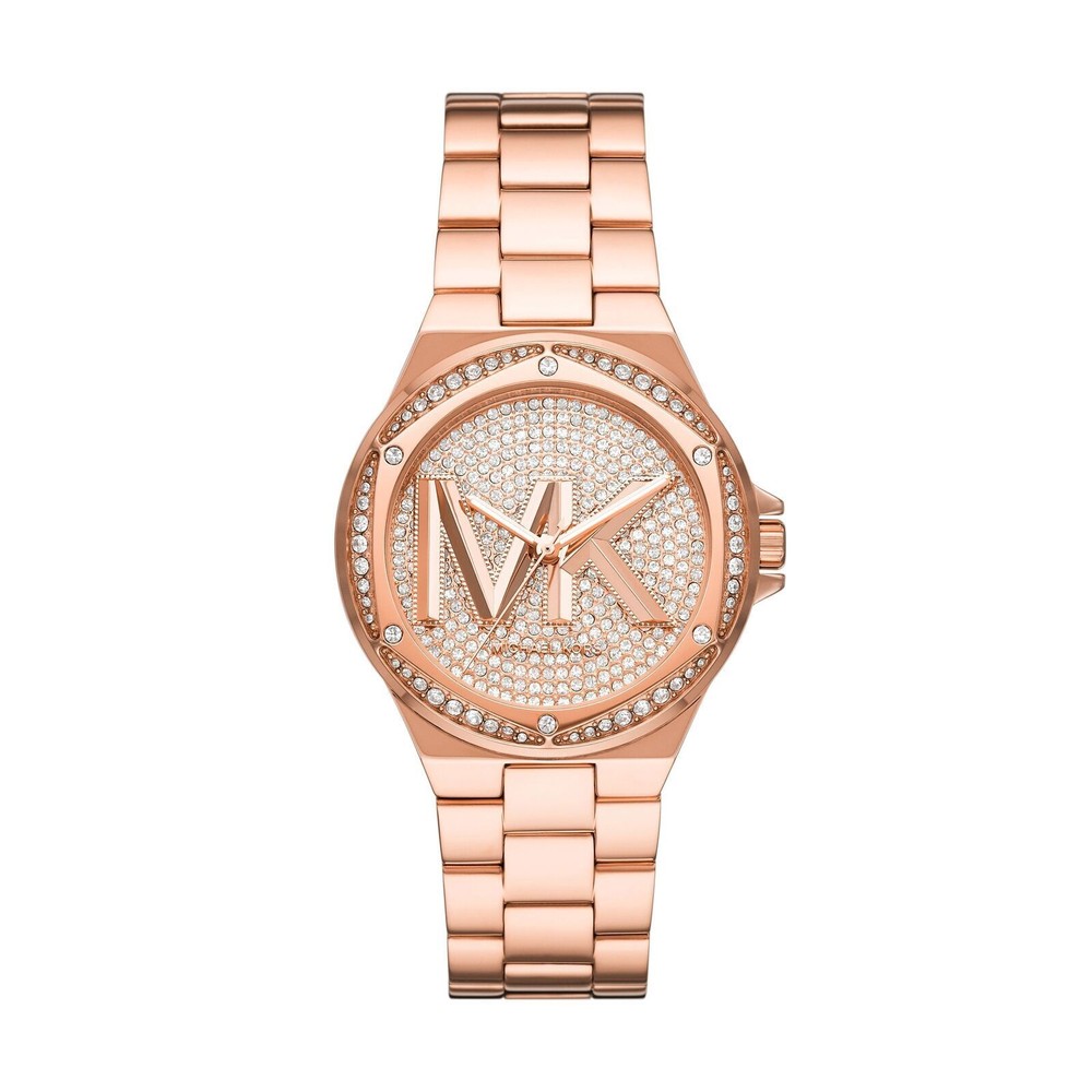Womens Michael Kors MK7230 Lennox Quartz Watch Stainless Steel Strap Gold Rose