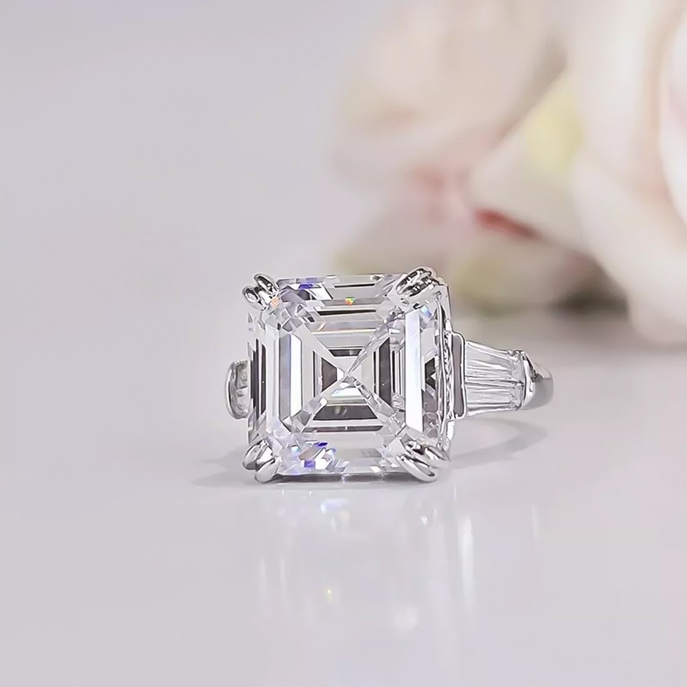 9.50 Ct Treated Asscher Cut White Diamond Ring 925 Silver Gift Ring