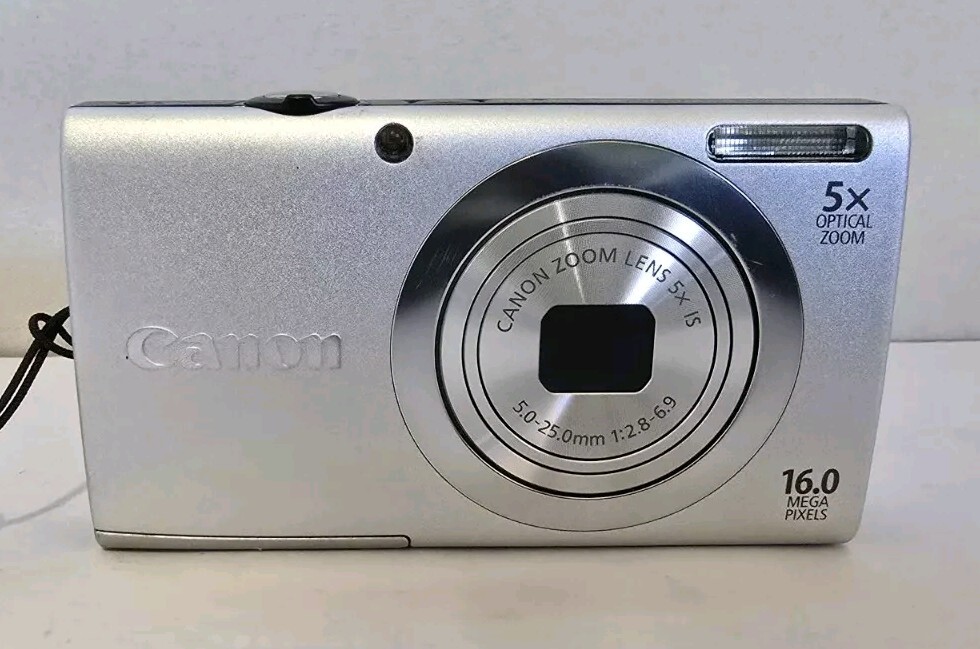 Canon PowerShot A2400 IS 16MP Silver Digital Camera w Battery