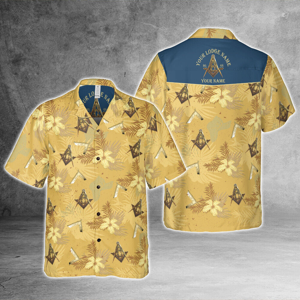 Custom Golden Royalty Masonic 3D Hawaiian Shirt Sizes S to 5XL