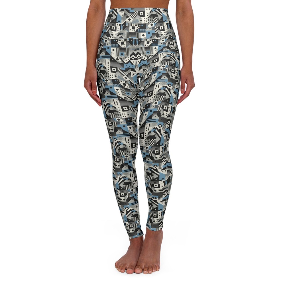 Trendy High Waisted Yoga Leggings, Geometric Pattern, Workout Pants