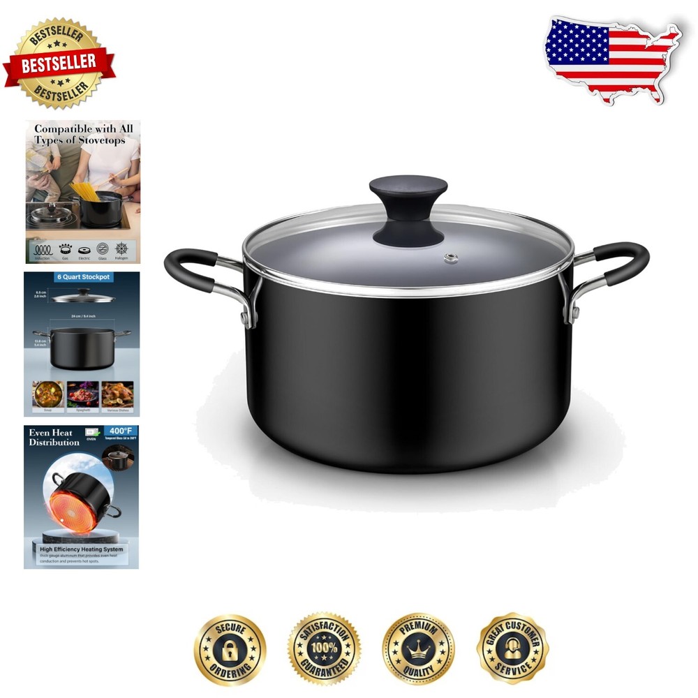 6 Quart Professional Nonstick Stockpot with Ventilated Glass Lid - Oven Safe