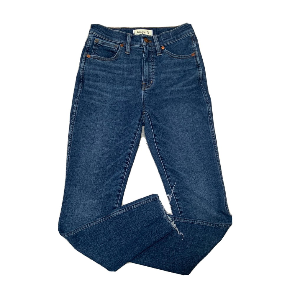 Madewell High Rise Skinny Jeans 10 Inch Dark Blue Raw Hem Comfort Fit