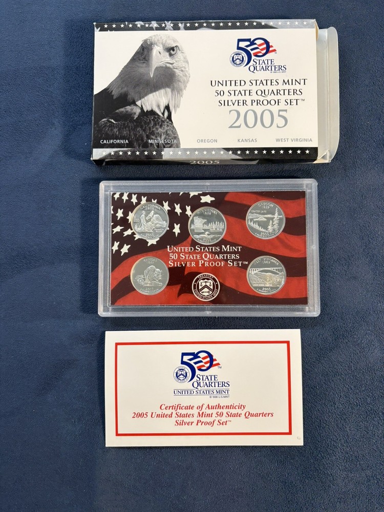 2005 Us Mint 50 States Quarters Silver Proof Set