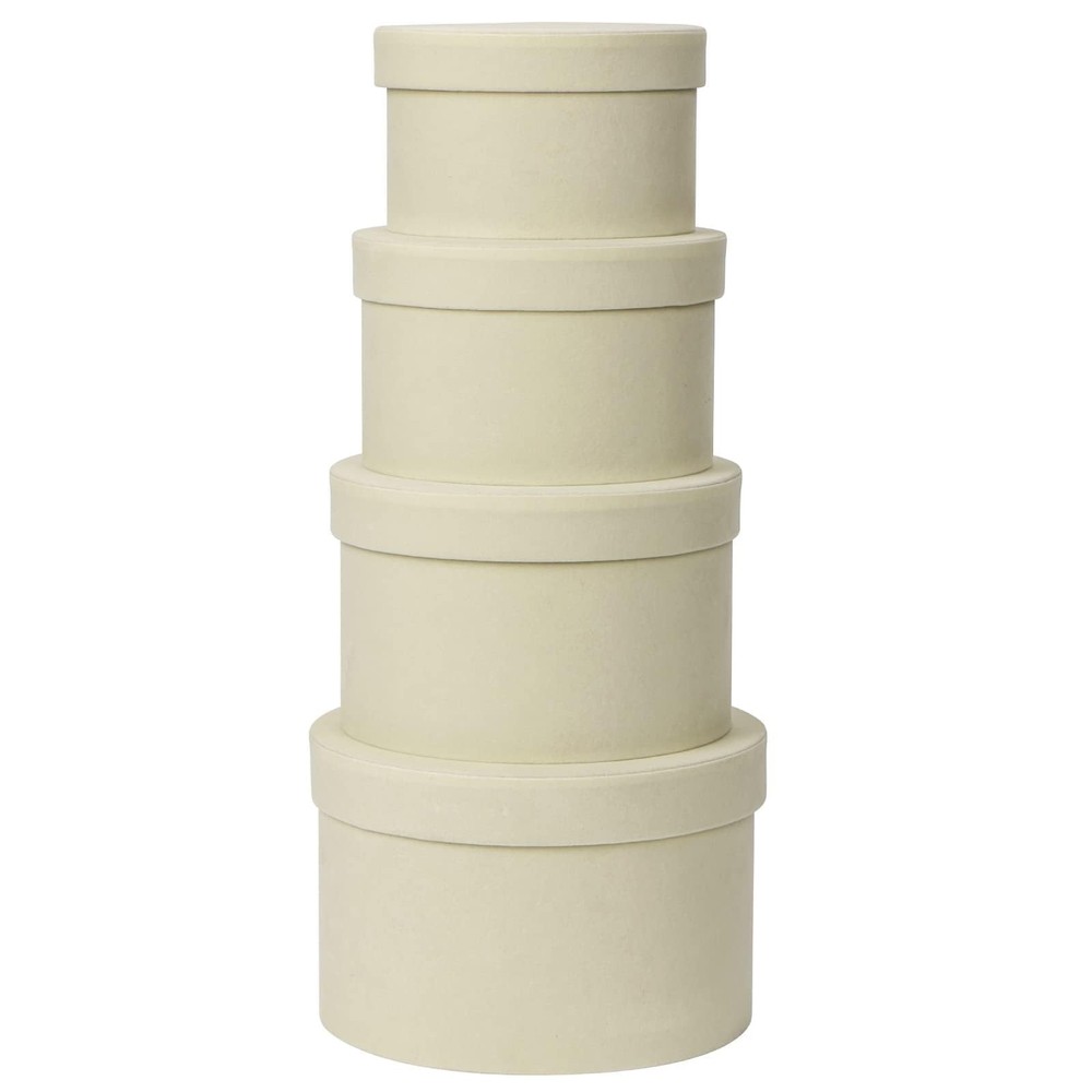 Elegant Round White Velvet Gift Box Set of 4 with Lids
