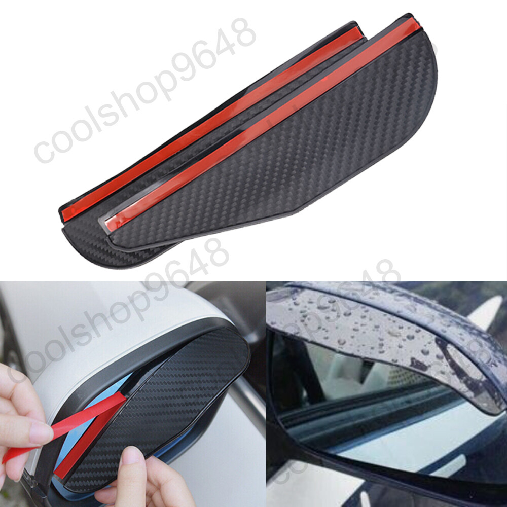2pcs Rear Side View Mirror Rain Eyebrow Board Guard Visor Carbon Look Protector