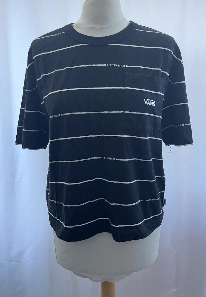 Vans Womens Black Cropped Short Sleeve Pocket Tee with Logo