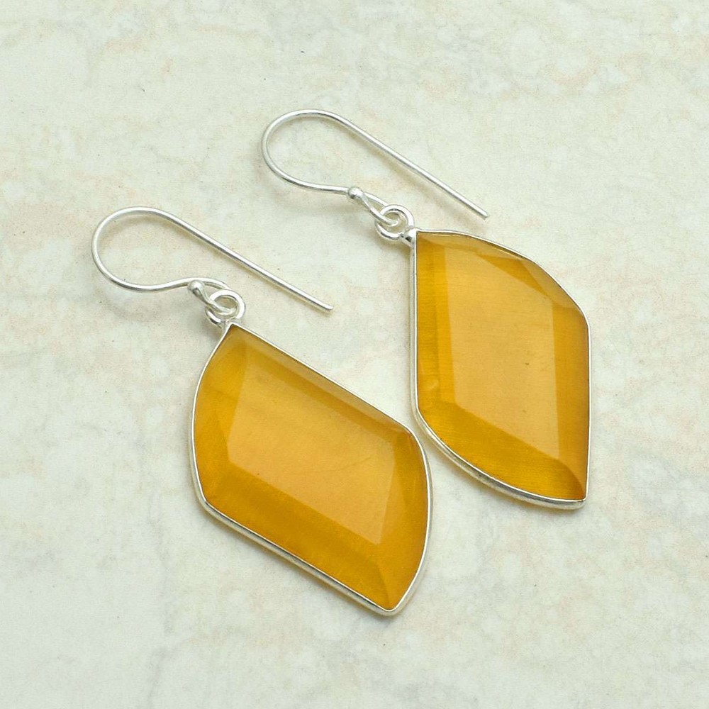 Cat Eye Gemstone Handmade Drop Dangle Earrings Jewelry Women Gift 1.68