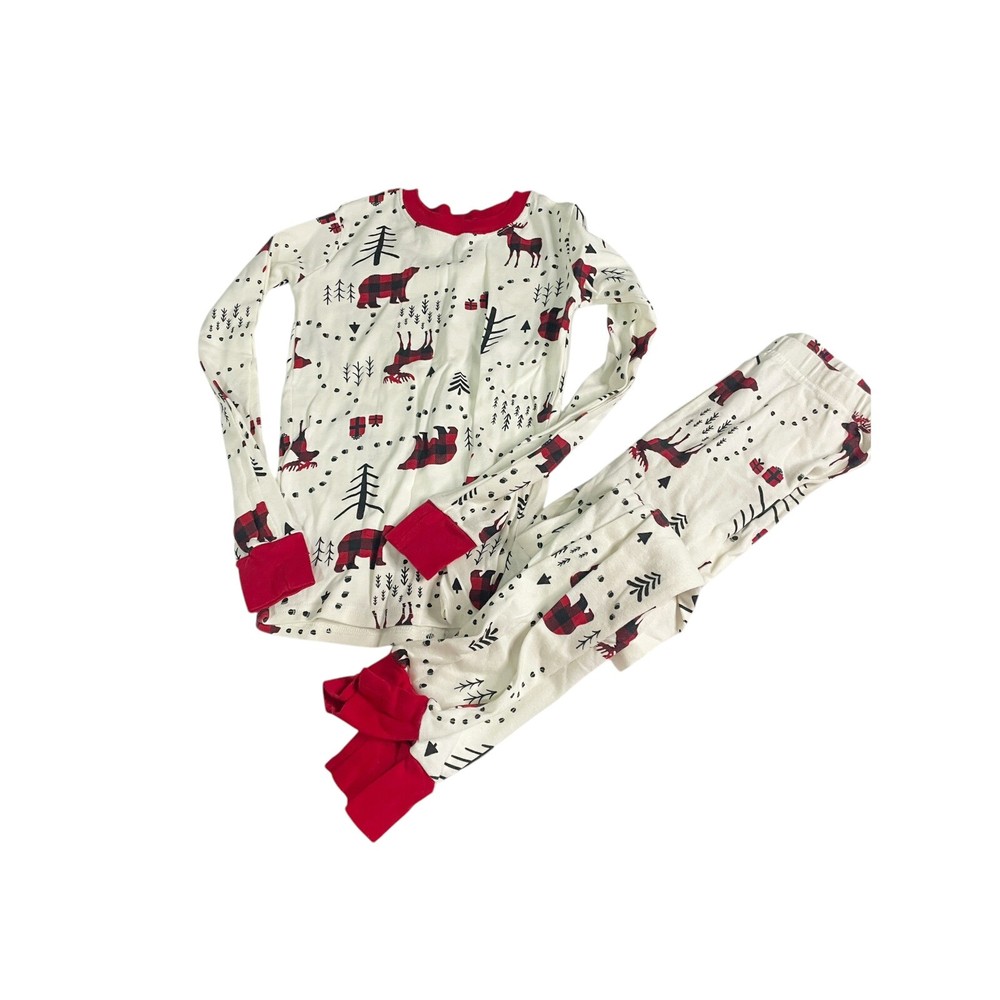 Childrens Place Boys 8 White Holiday Bear Print Pajama Set Shirt Pants