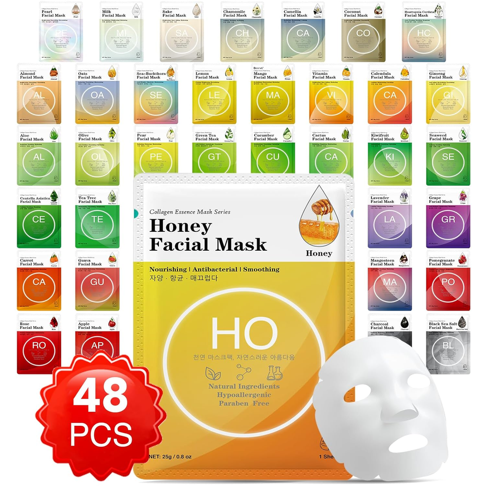 Collagen Essence Sheet Facial Masks 48 Pack Bulk Hydrating Skincare Treatment