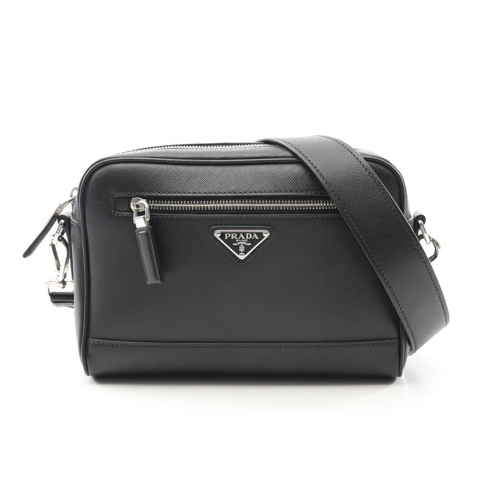 Prada Saffiano Leather Black Travel Shoulder Bag Crossbody 2VH063 Used Men