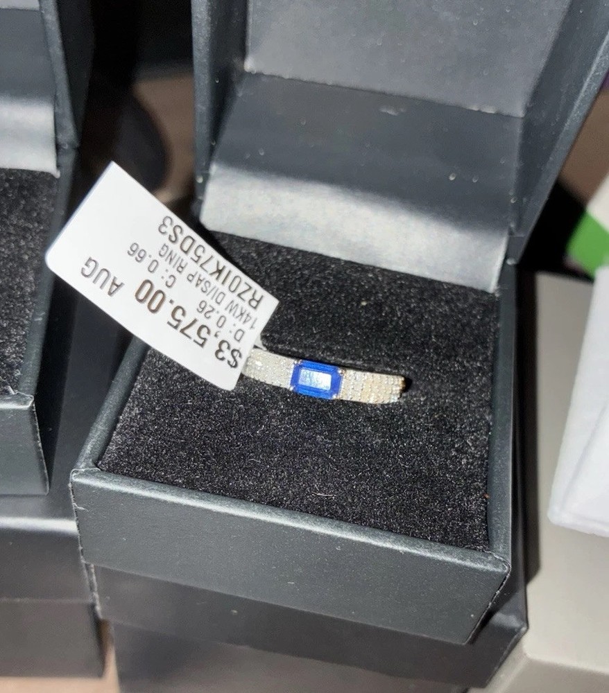 14k White Gold Emerald Cut Sapphire & Diamond Ring .66ct & .26ct