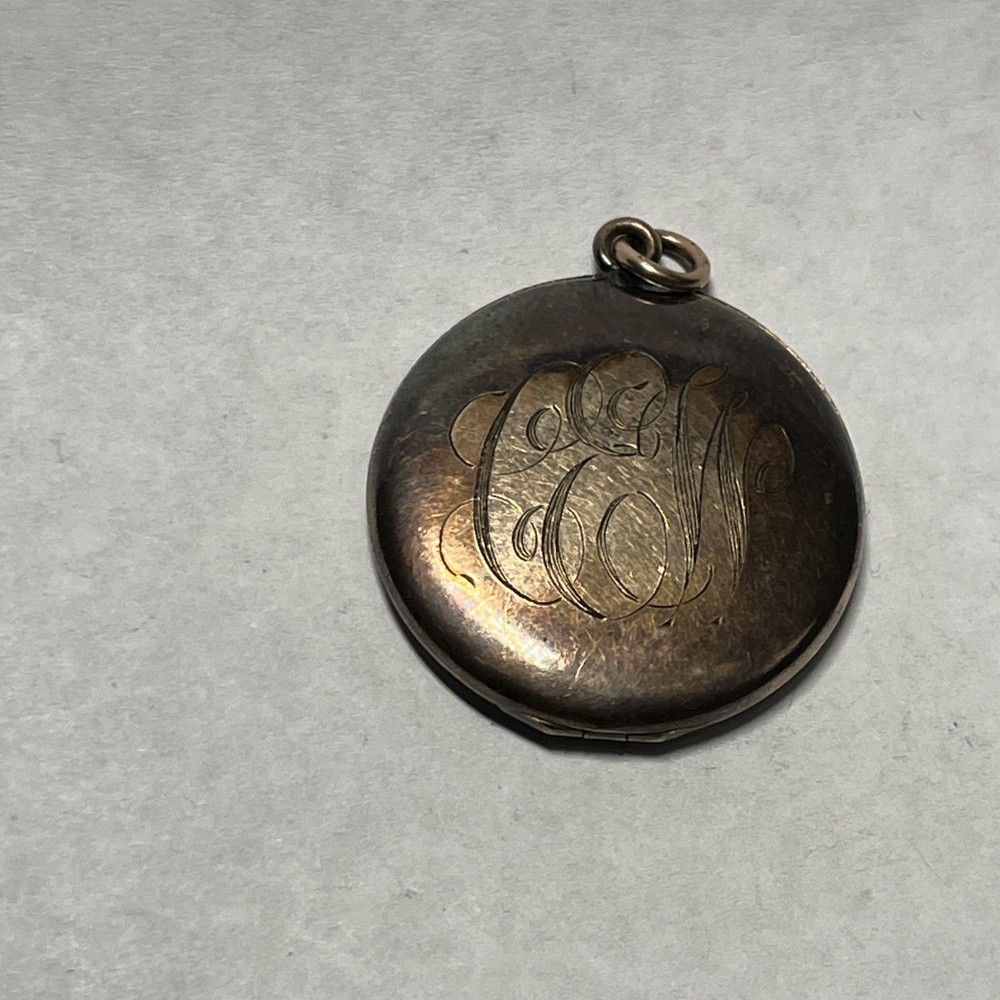 Antique Victorian Circle Gold Filled Locket Monogram 1890s -- K4