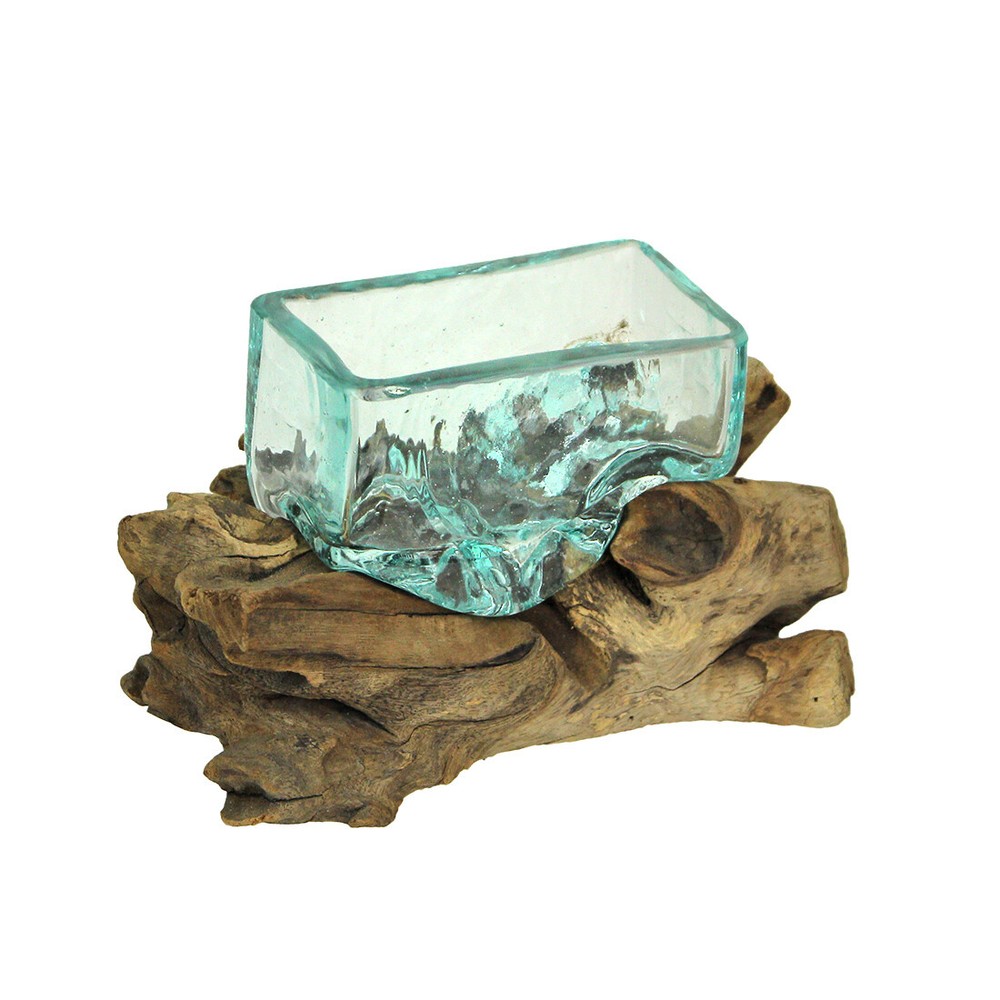 Rectangular Glass On Driftwood Decorative Bowl Vase Terrarium Succulent Planter