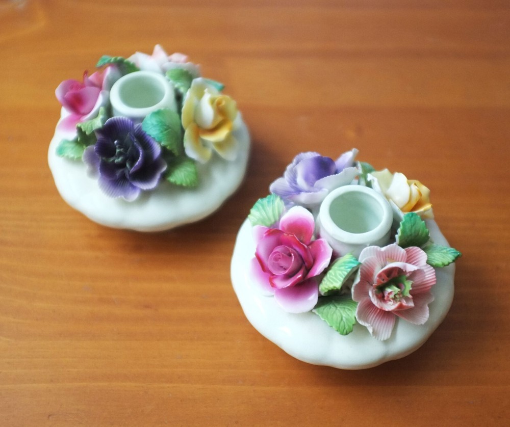 2 Vintage Thorley English Bone China Staffordshire England candle holders