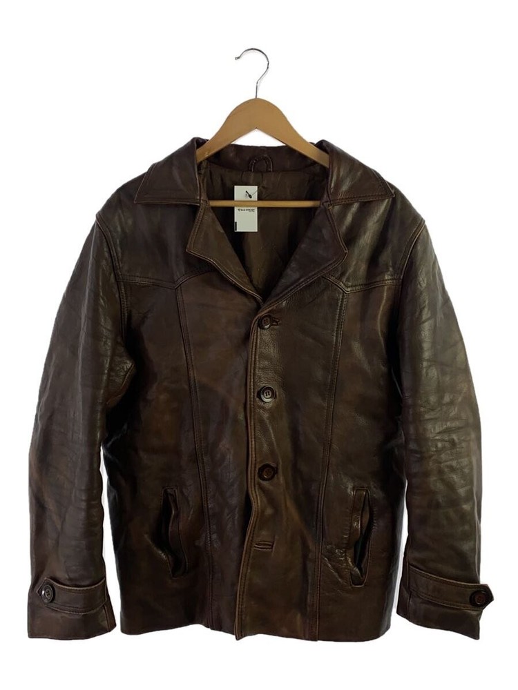 Men's Brown Plain Leather Blouson Jacket 1266
