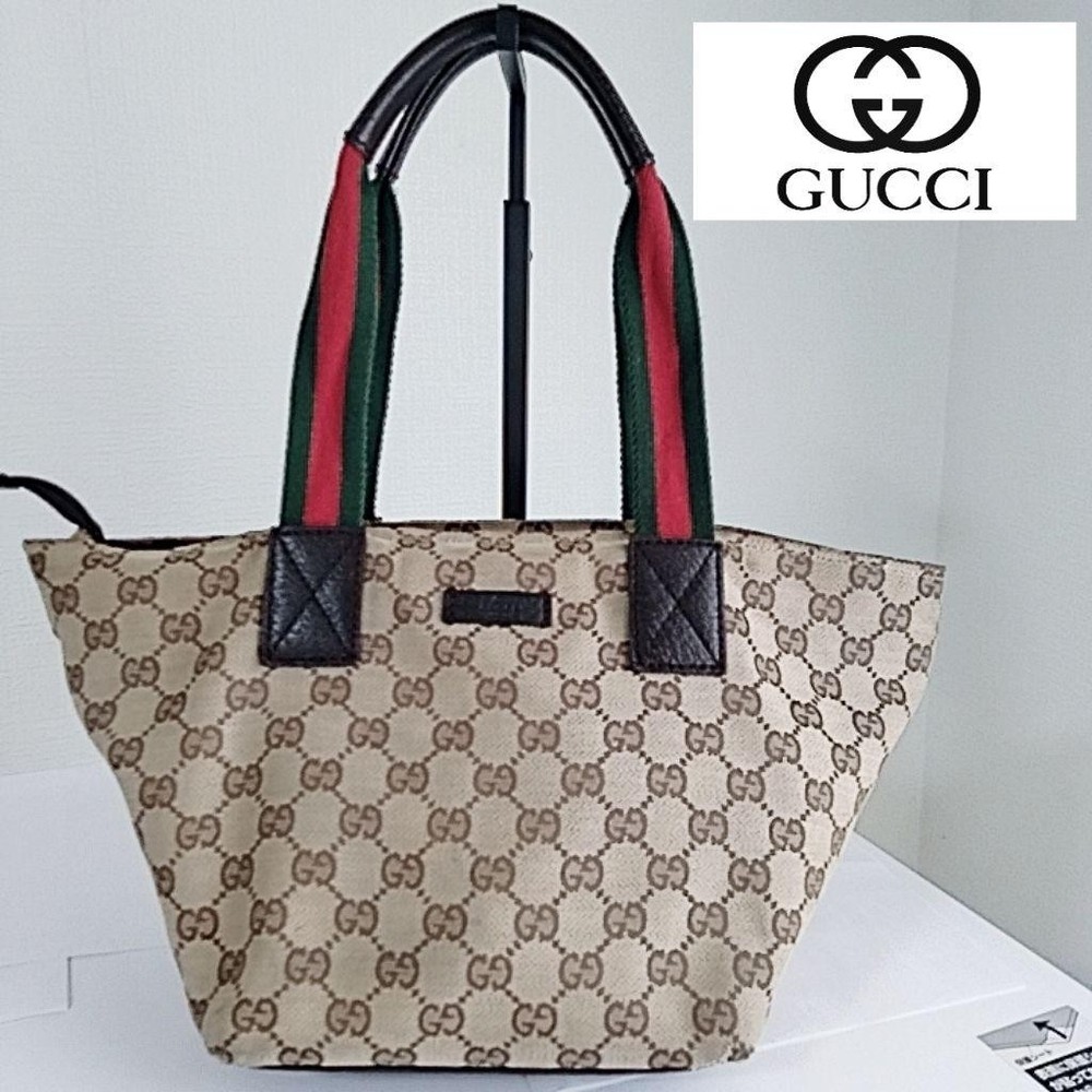 Gucci GG Canvas Sherry Line Leather Tote Bag Preowned Vintage