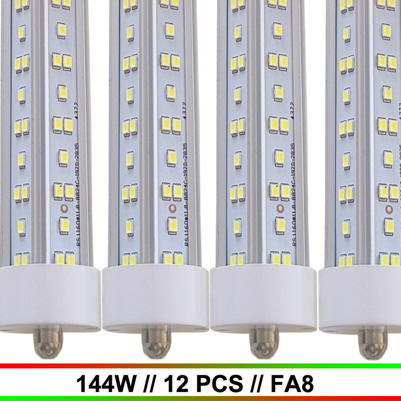 8FT Led Tube Light 144W FA8 T8 Single Pin LED Shop Light 8FT Bulbs 6500K 12PC