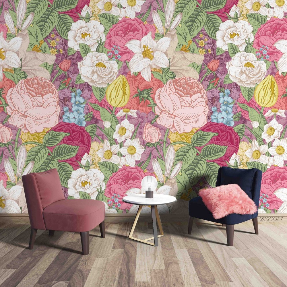 3D Vintage Flowers Floral Pattern Wall Murals Wallpaper Murals Wall Sticker 46