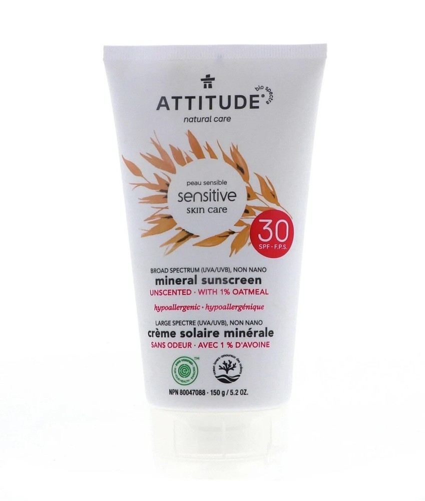 ATTITUDE Mineral Sunscreen SPF 30 for Sensitive Skin 5.2 oz Unscented exp 1/24