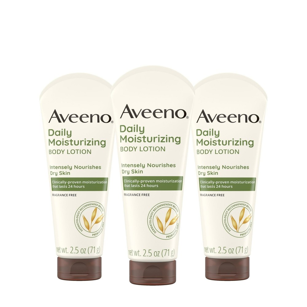 Aveeno Daily Moisturizing Lotion with Oat for Dry Skin, Unisex 2.5oz (3 Pack)