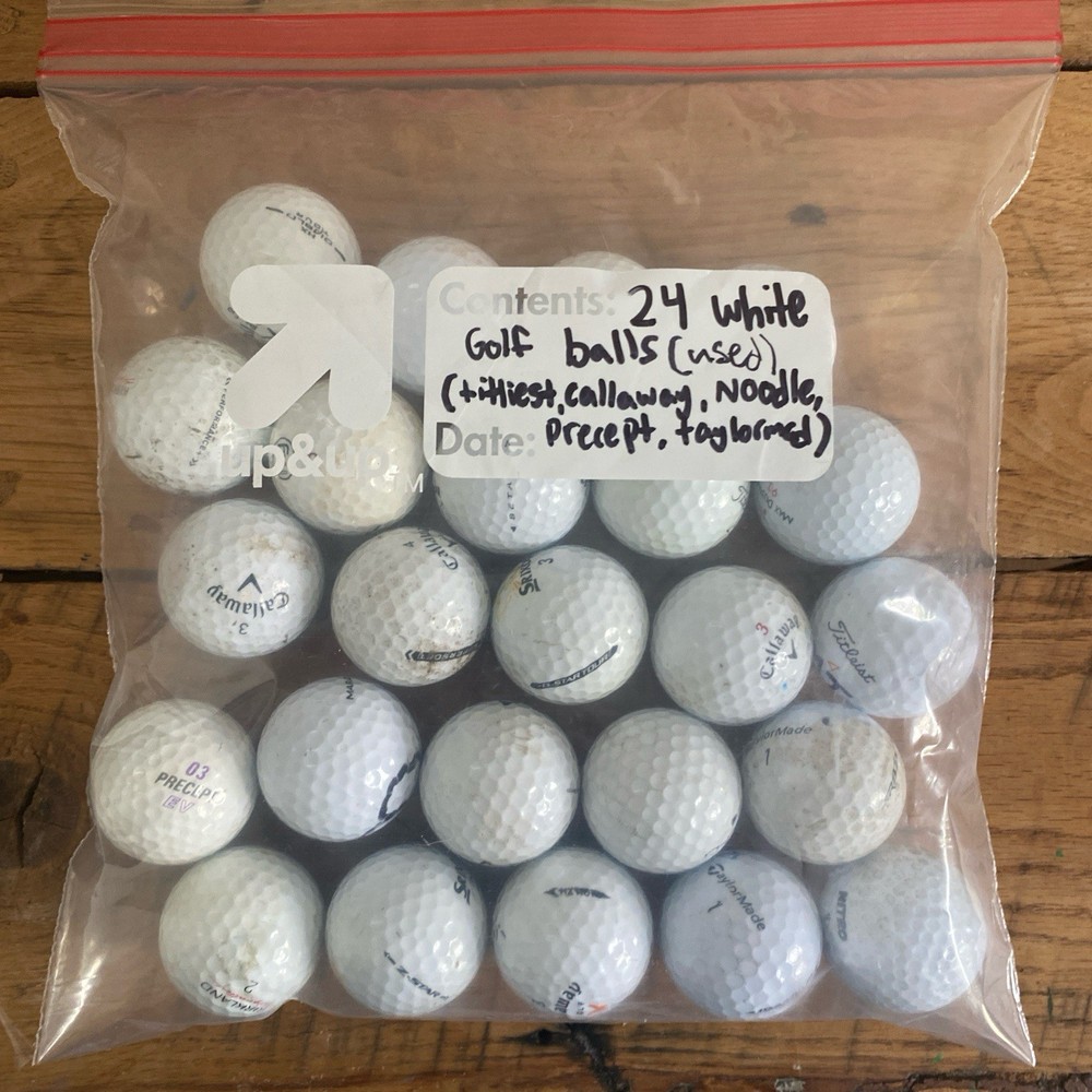24 Used White Golf Balls - Titleist, Callaway, Noodle, Taylormade Mix
