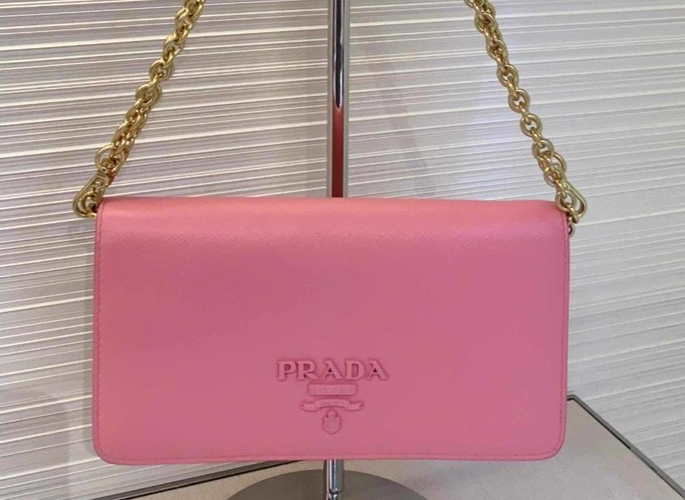 PRADA Pink Gold Wallet on Chain Crossbody Shoulder Bag