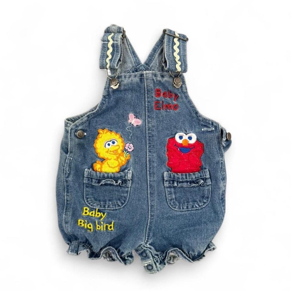 Vintage 1990s Sesame Beginnings Baby Big Bird Baby Elmo Youth Overalls Size 3/6