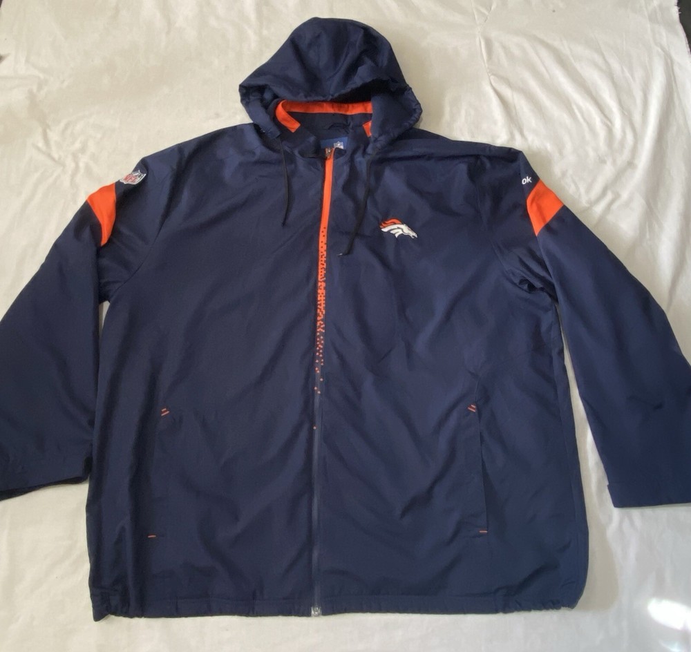 NFL Denver Broncos On Field Lined Windbreaker Jacket Hooded Zip Size 4XL