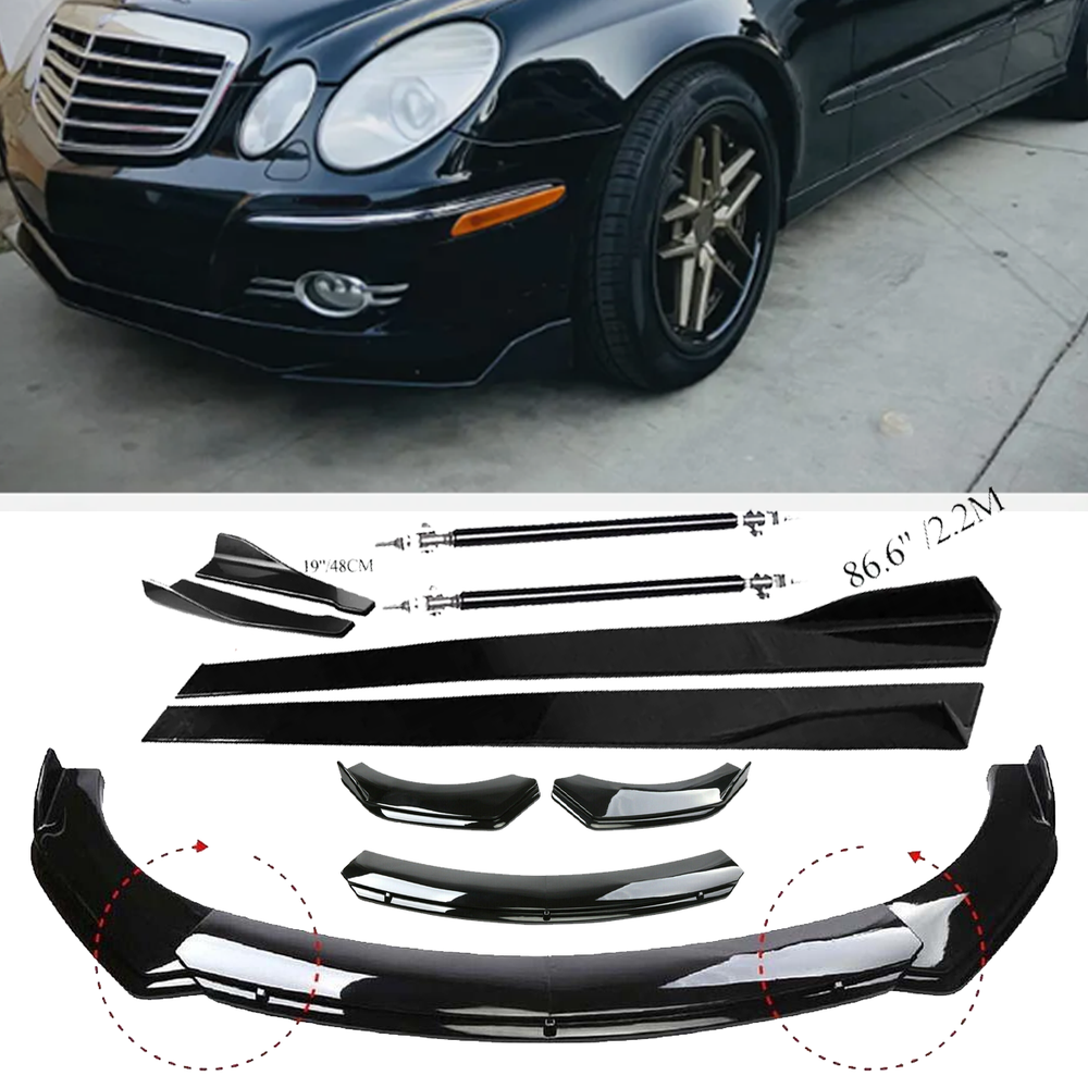 Mercedes E200 Front Bumper Lip Spoiler & Side Skirt Body Kit
