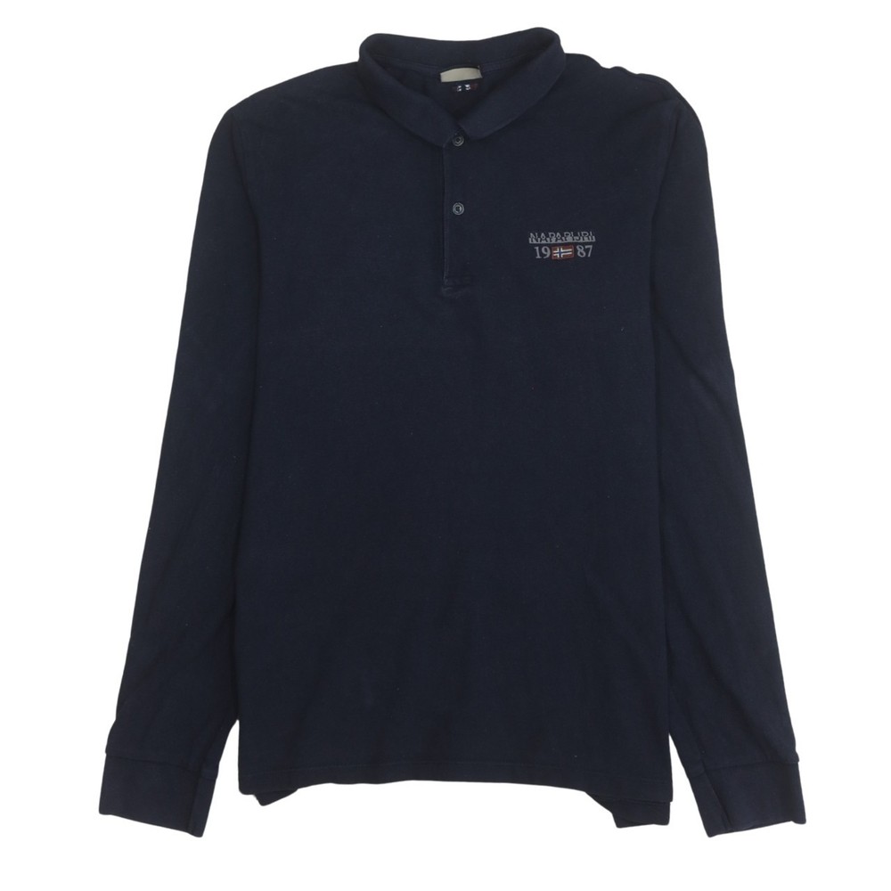 Napapijri Mens Polo Shirt Navy Blue Long Sleeve Embroidered Chest Logo Top L