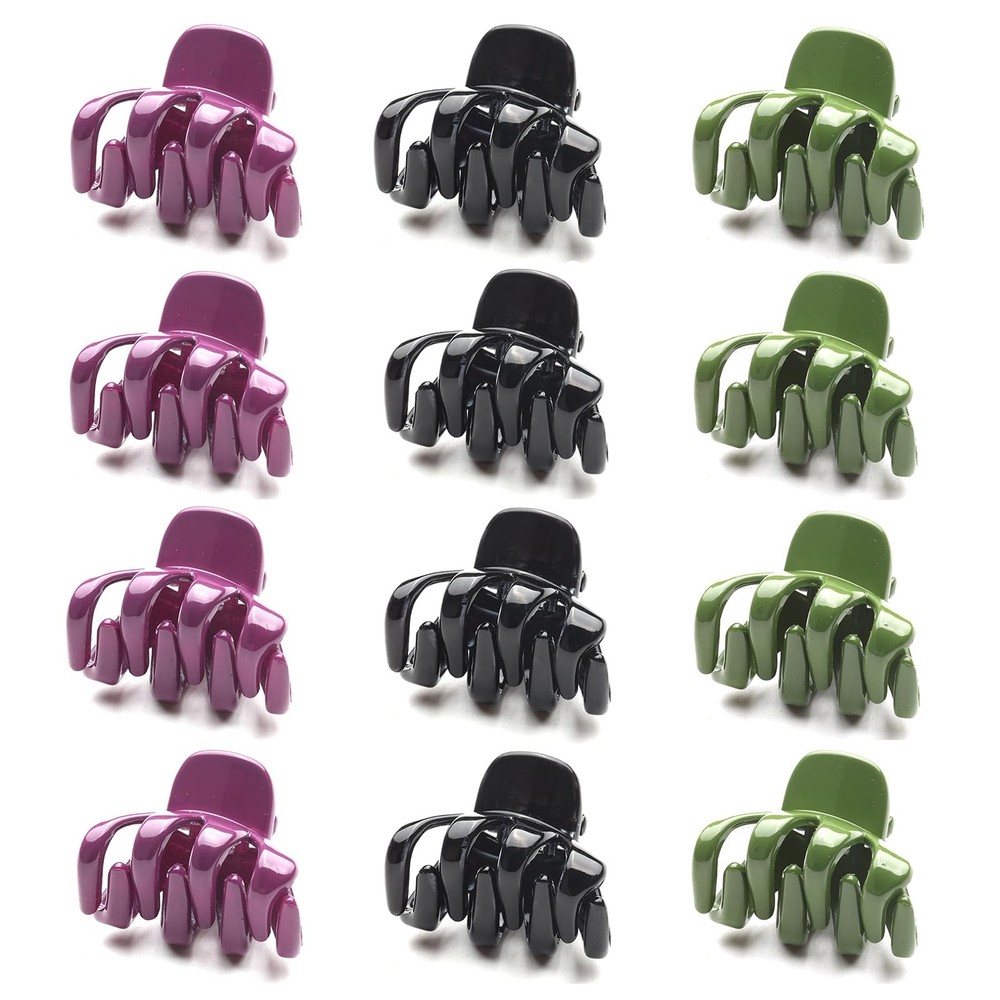 12 Pack Small Hair Claw Clips 1.2 Inch Plastic Hair Clips for Thin Hair No-Sl...