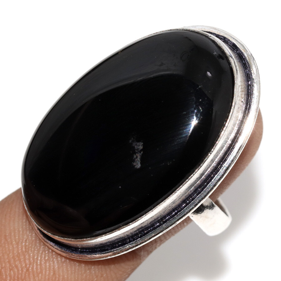Black Onyx 925 Silver Plated Gemstone Handmade Ring US 9 Ethnic Jewelry JW