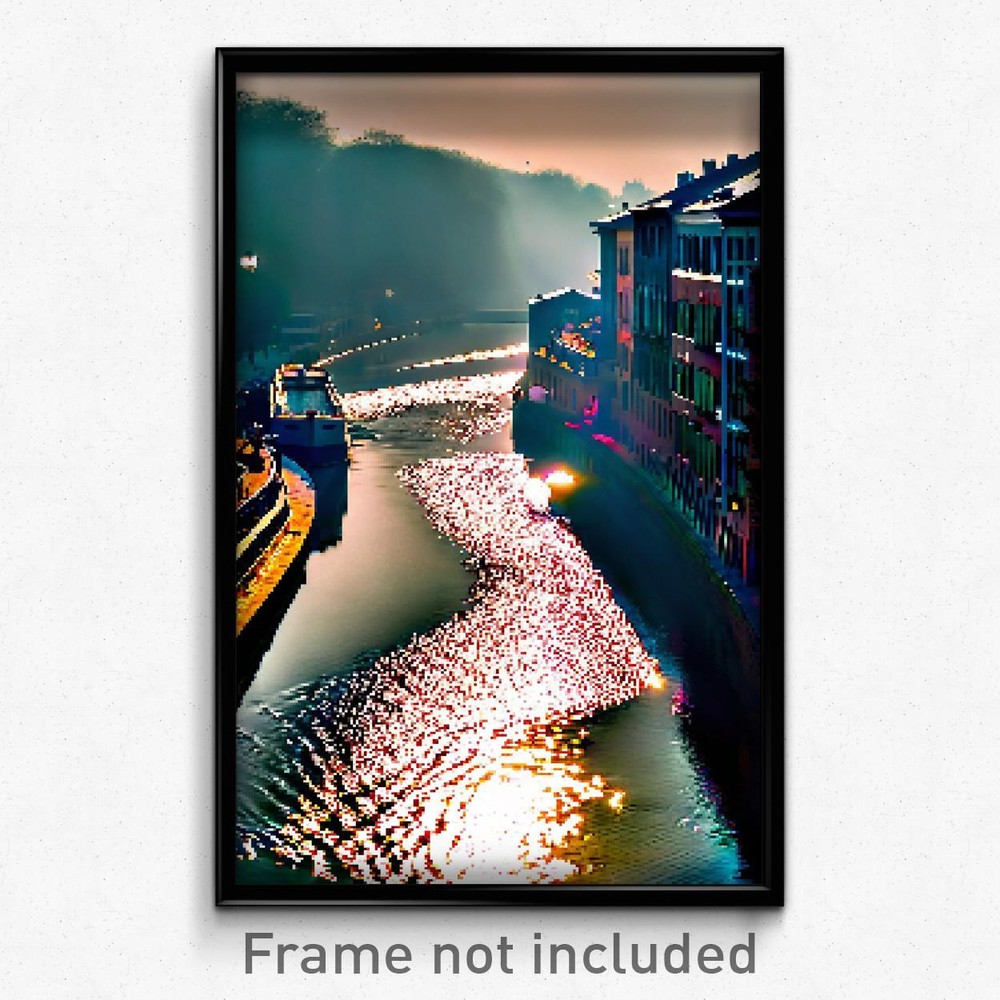 Pixel Art Poster - Curvy Canal (8 Bit Psychedelic Trippy Weird Video Game Print)